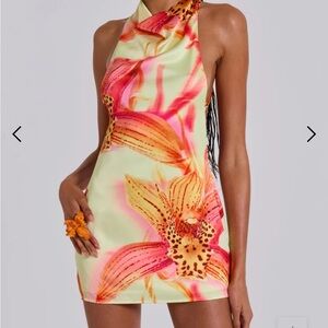 Lucia Backless Mini Dress With Flower Detail